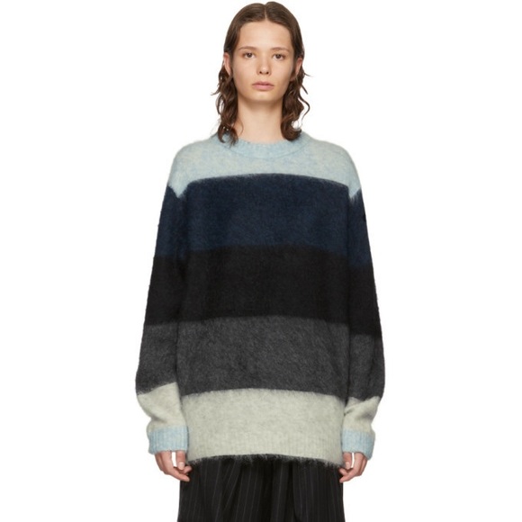 Acne Studios Blue & Grey Striped Albah Mohair Sweater - Picture 1 of 6